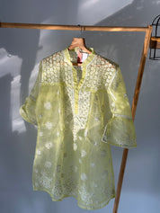 Organza chikan kurti- Lime Green