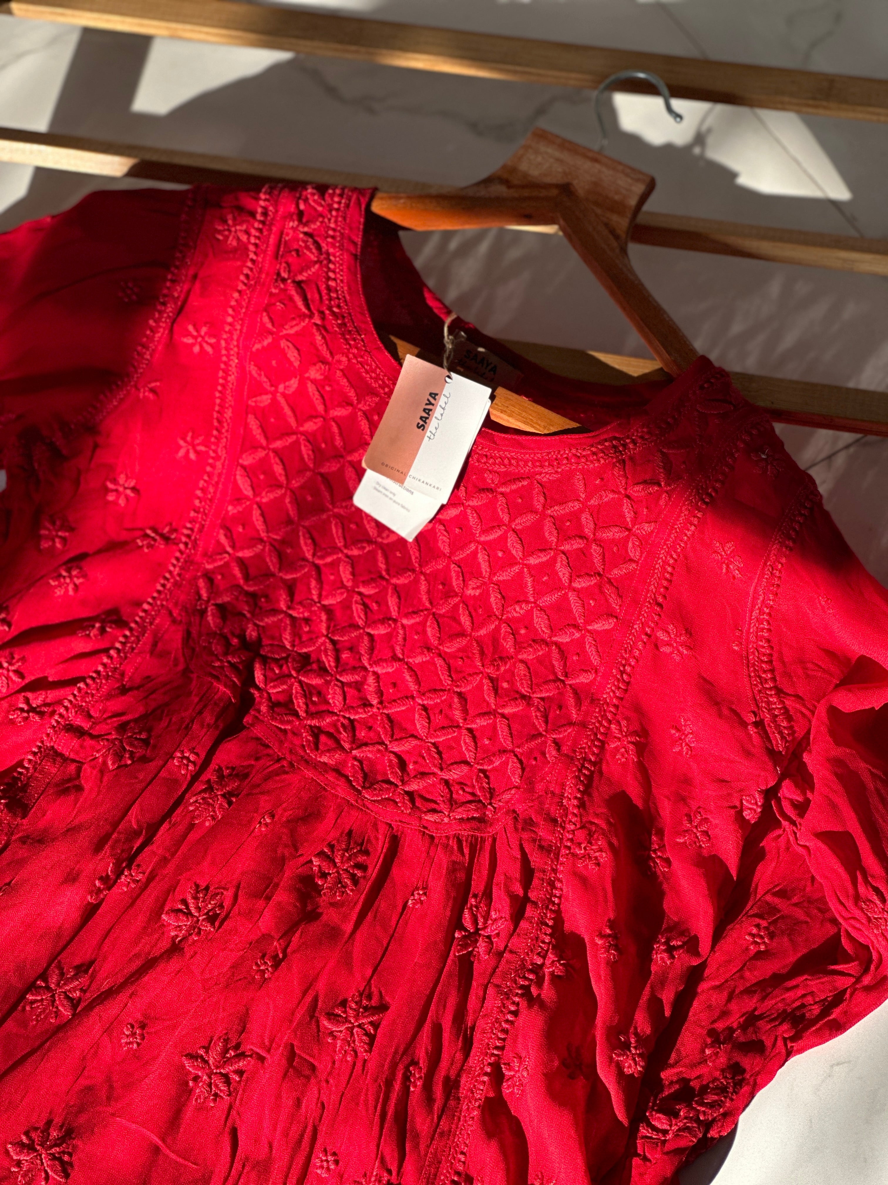 Rizaa chikankari kurti in Deep Red