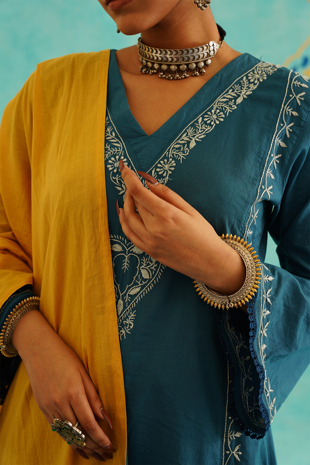 DUA - SET OF THREE IN BLUE - MUSTARD