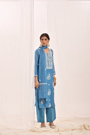 NAYAAB - CHANDERI SUIT SET IN BLUE