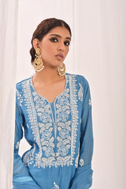 NAYAAB - CHANDERI SUIT SET IN BLUE