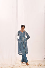 NAZAQAT - PLEATED COORD SET IN BLUE