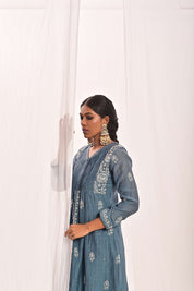 NAZAQAT - PLEATED COORD SET IN BLUE