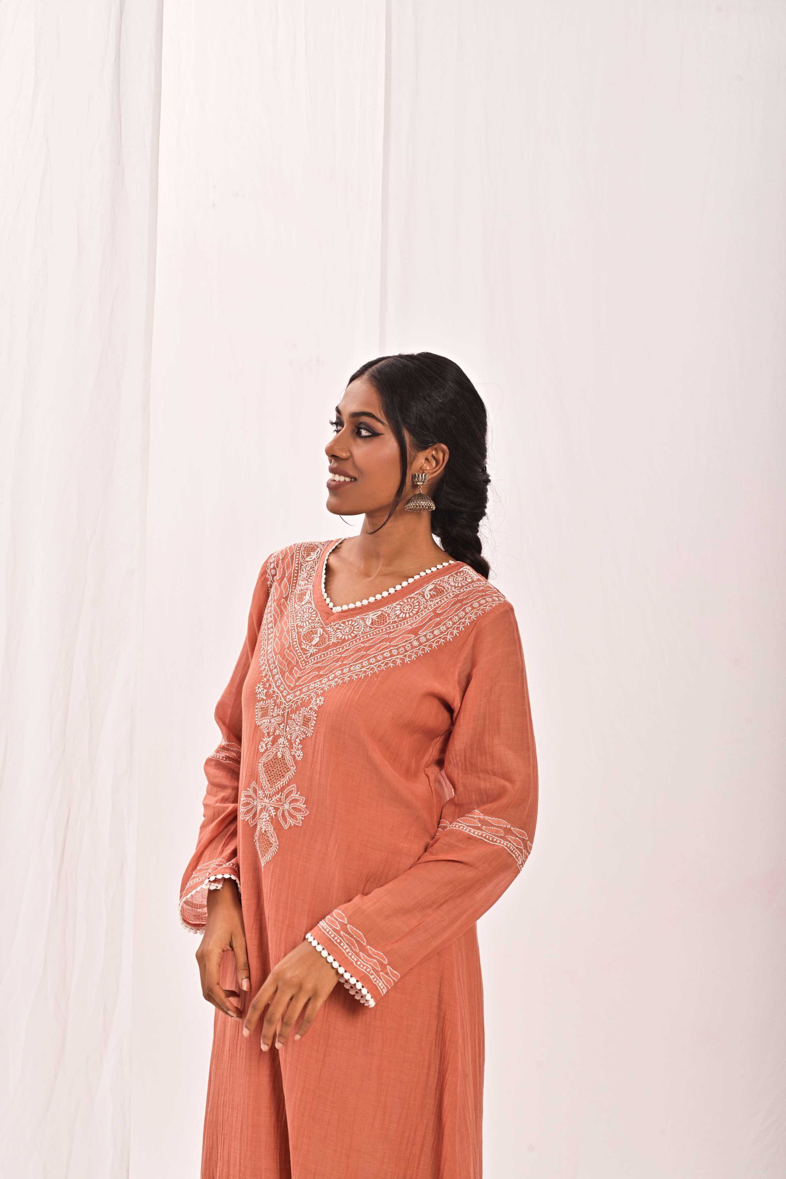 INAYAT - V-NECK SUIT SET IN ORANGE