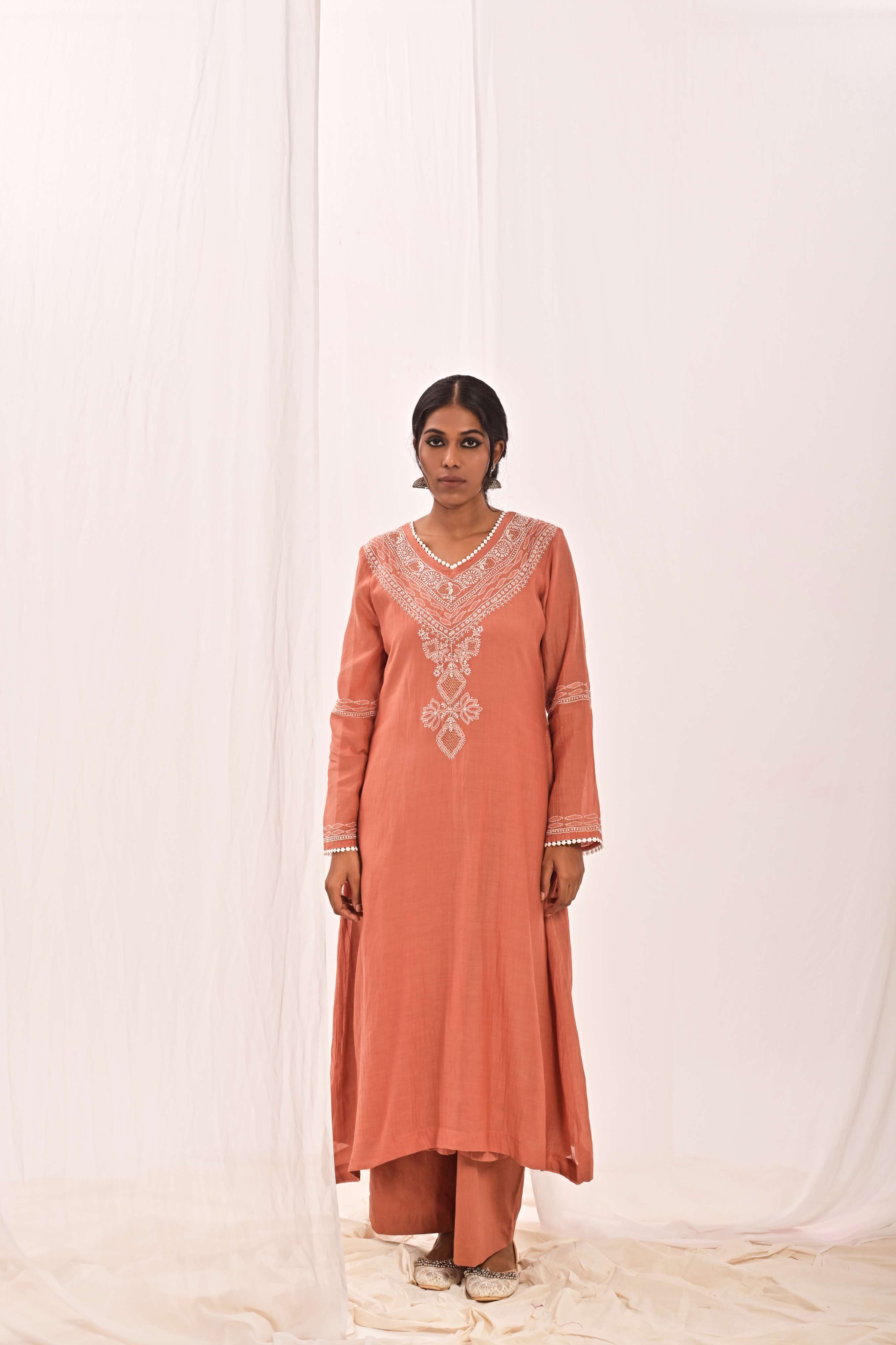 INAYAT - V-NECK SUIT SET IN ORANGE