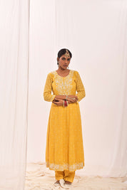 RIWAAZ - TISSUE ANARKALI SET IN YELLOW