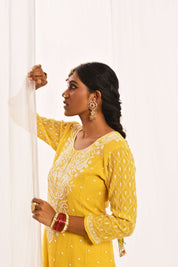 RIWAAZ - TISSUE ANARKALI SET IN YELLOW