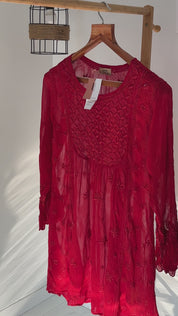 Rizaa chikankari kurti in Deep Red