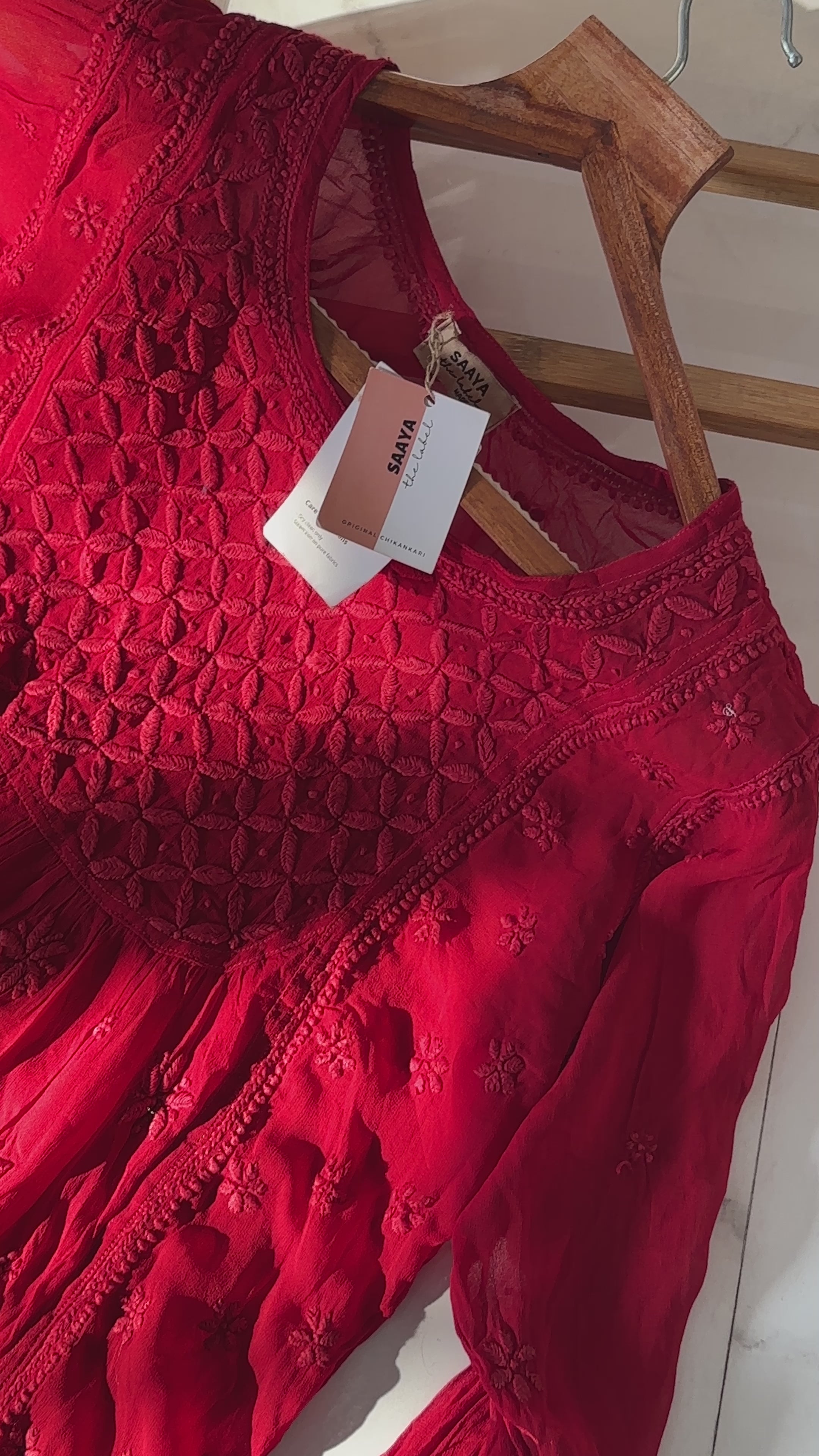 Rizaa chikankari kurti in Deep Red