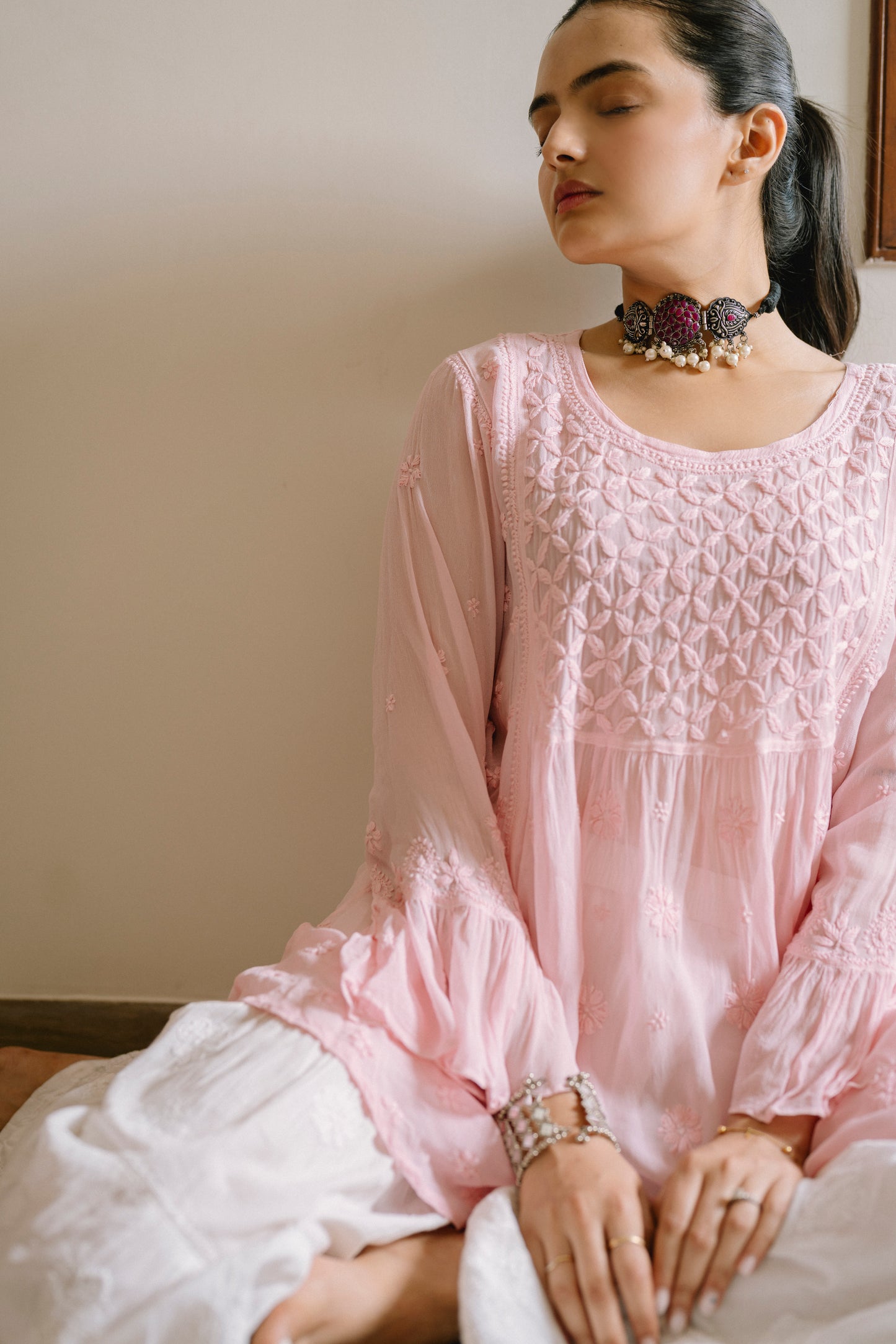 'RIZAA' KURTA WITH LAYERED GHARARA