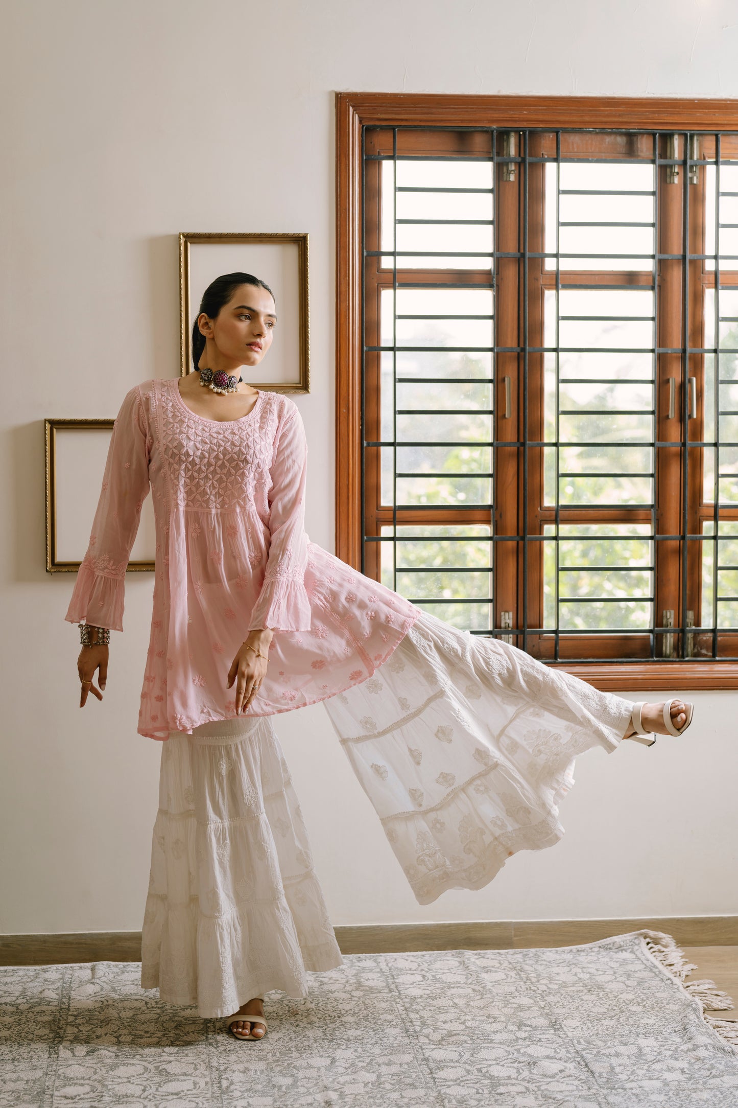 'RIZAA' KURTA WITH LAYERED GHARARA