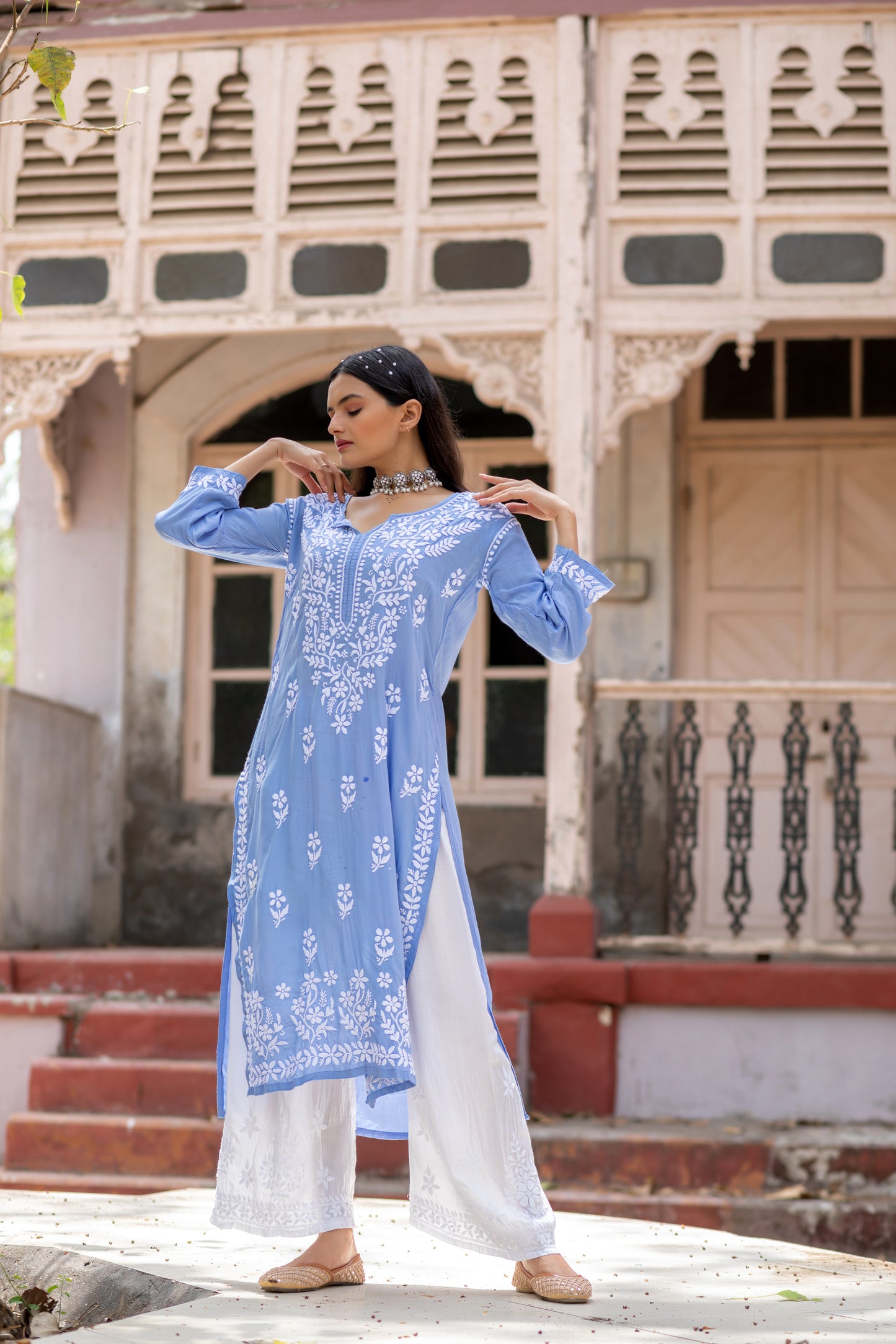 AAYAT- SET OF 2 WITH PALAZZO IN ICE BLUE