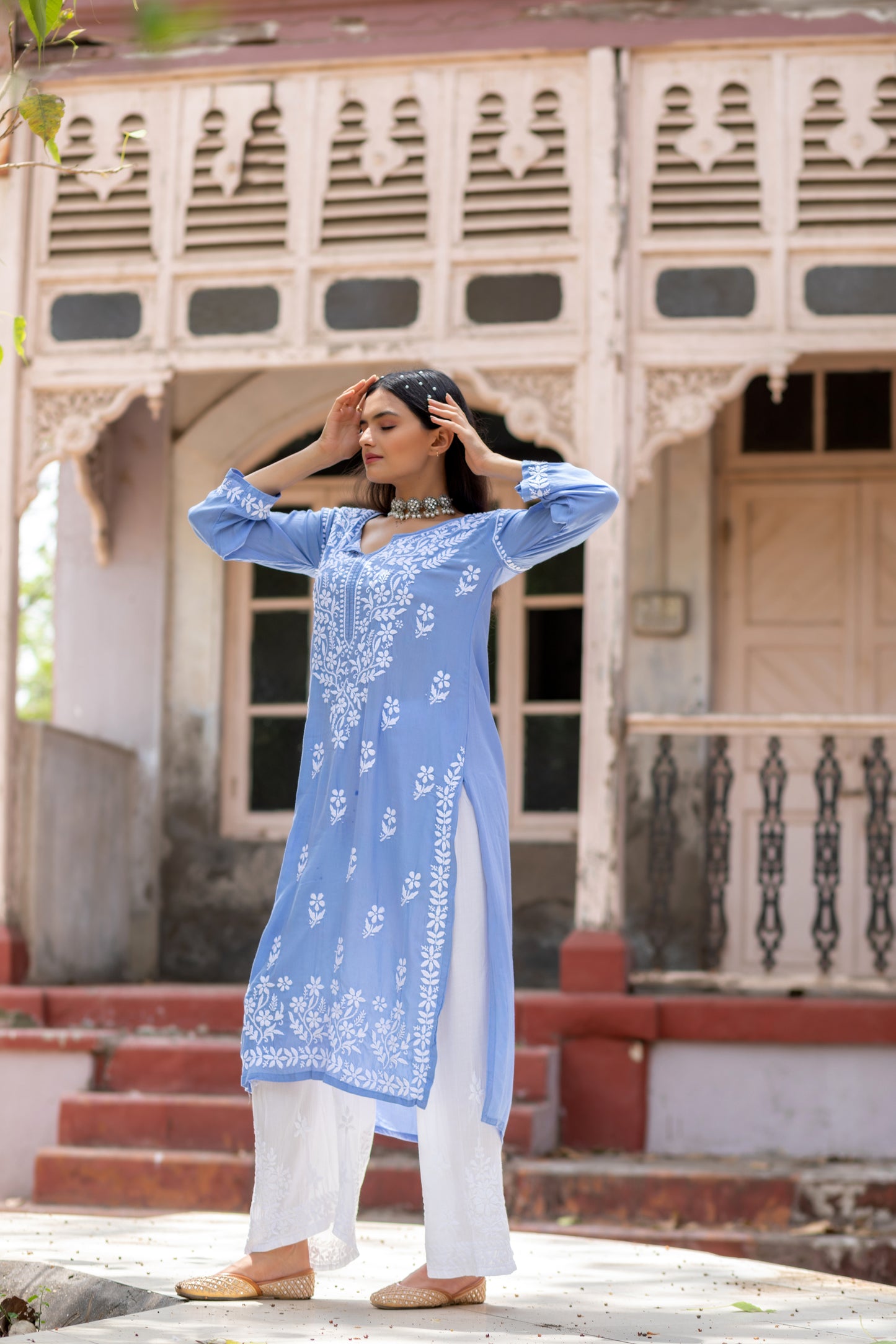 AAYAT- SET OF 2 WITH PALAZZO IN ICE BLUE