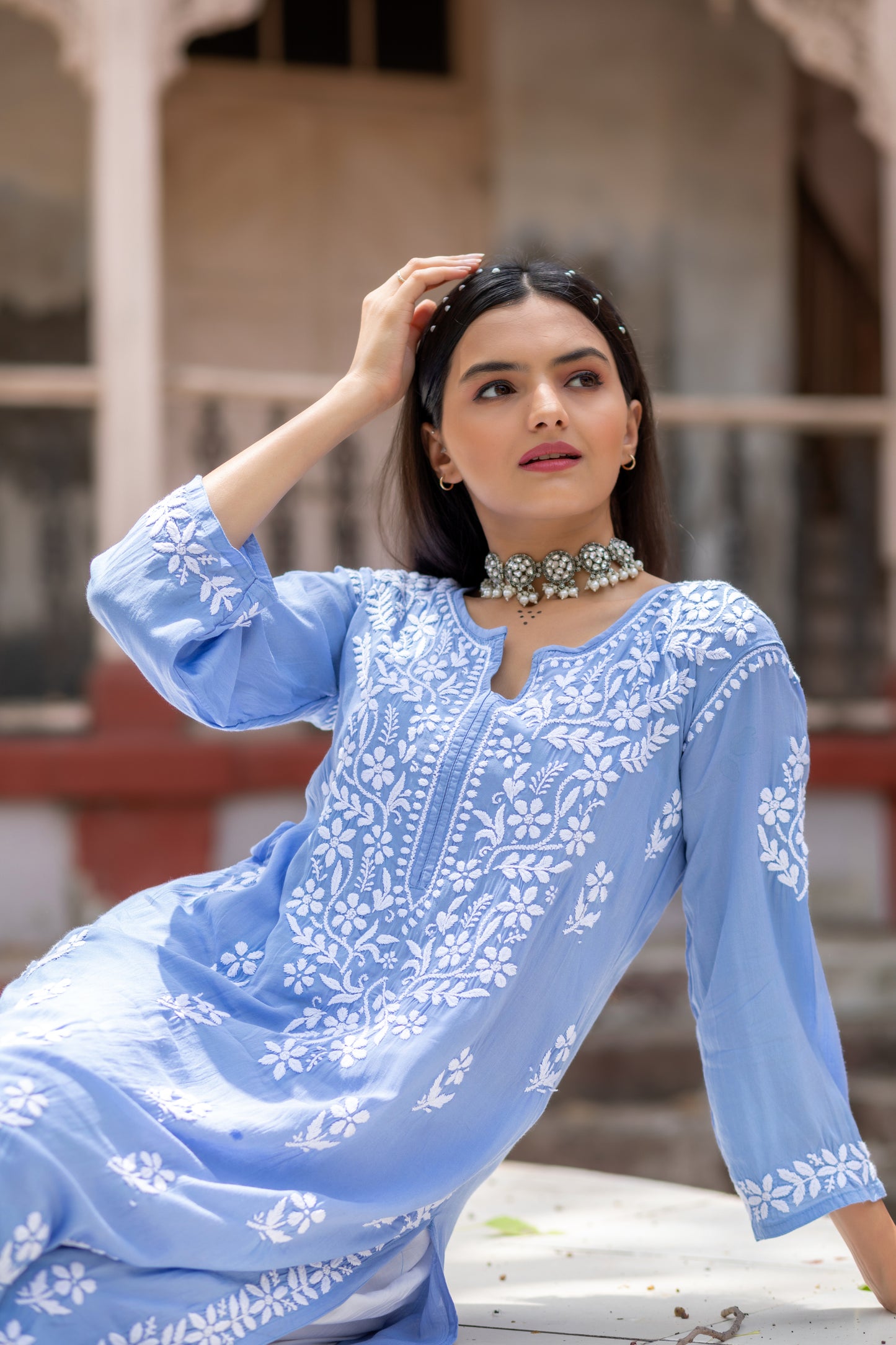 AAYAT- SET OF 2 WITH PALAZZO IN ICE BLUE