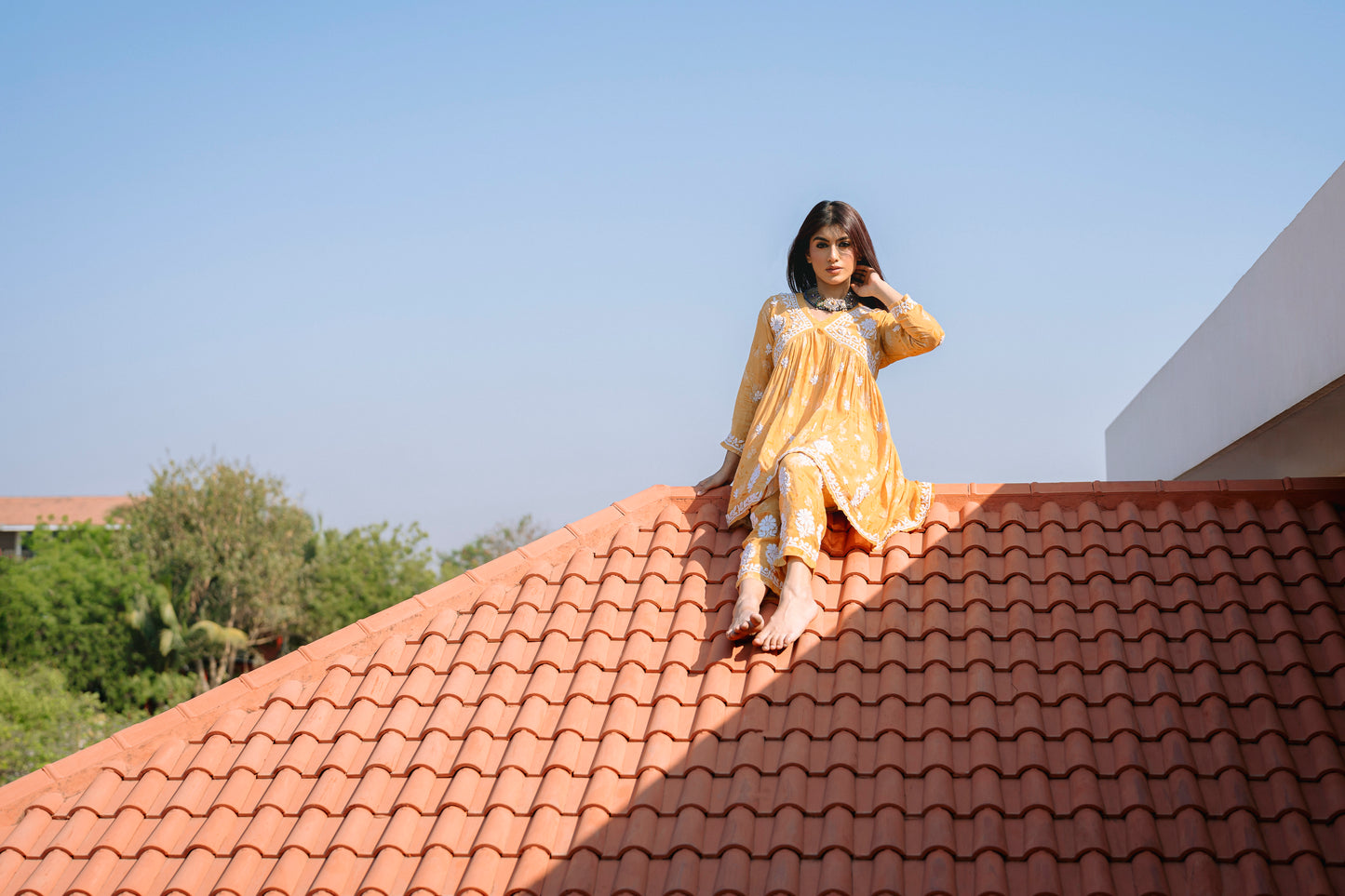 'RAAHA'  muslin chikankari co-ord in yellow